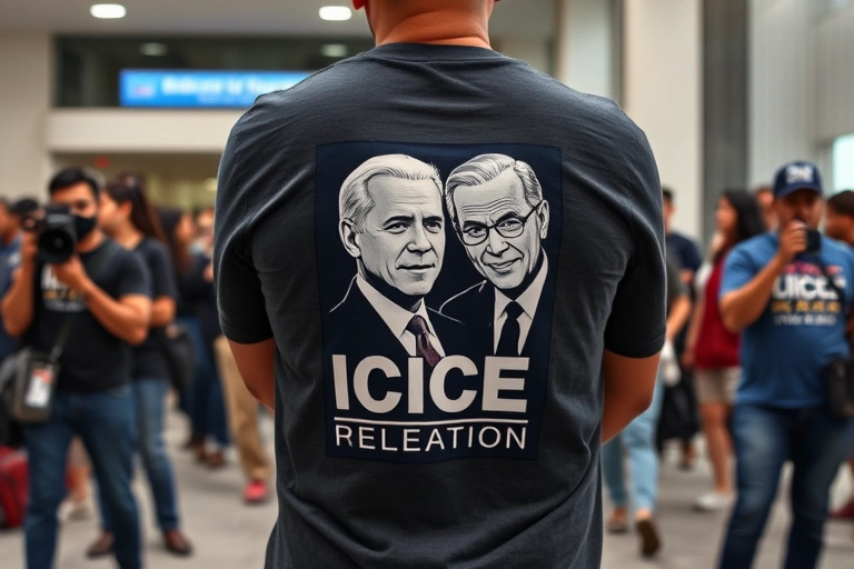 Conceitos visuais relacionados a Public Reaction to ICE's Detention Policies: The Obama/Biden T-Shirt Controversy
