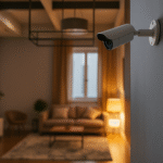 Wireless vs wired security cameras comparison in modern small apartment showing installation options
