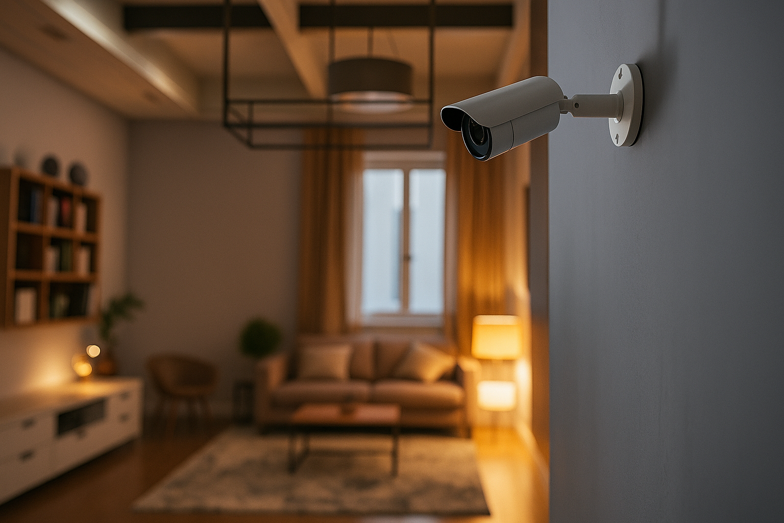 Wireless vs wired security cameras comparison in modern small apartment showing installation options
